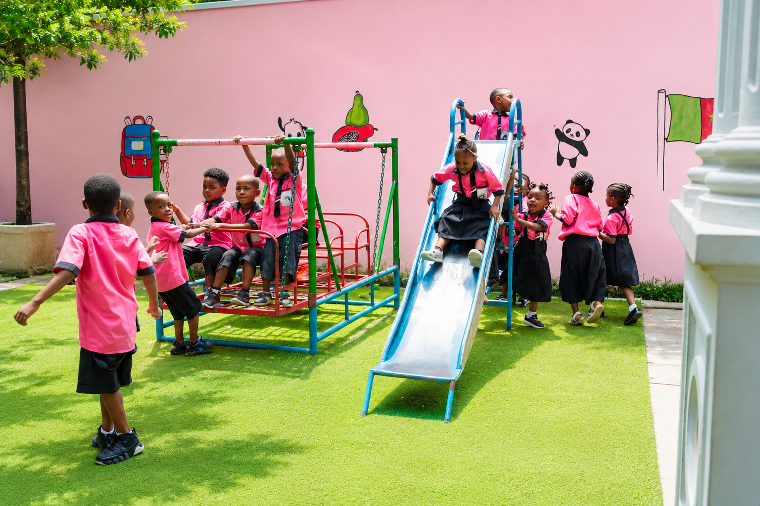 Élèves jouant dans la cour de récréation de Lako Bilingual International School